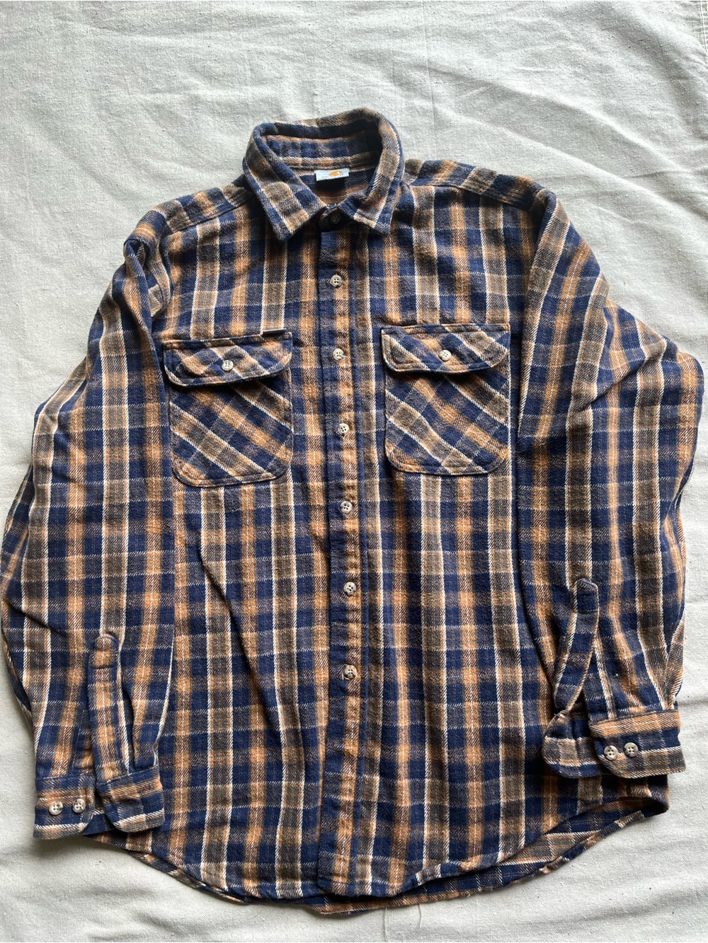 Carhartt Men's Navy & Tan Plaid Button-Down Work Shirt